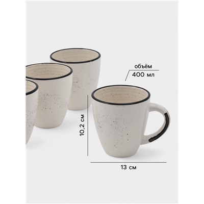 Набор кружек Доляна Nature, 4 шт., 400 мл, керамика, бежевые