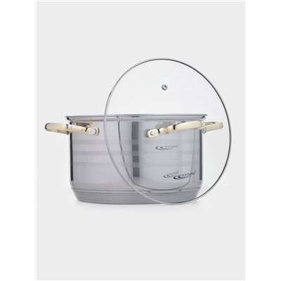 Кастрюля Катунь «ЭЛИС ГОЛД», 5.5 л, 24×13.5 см, стеклянная крышка, нержавеющая сталь, ручки золотистые