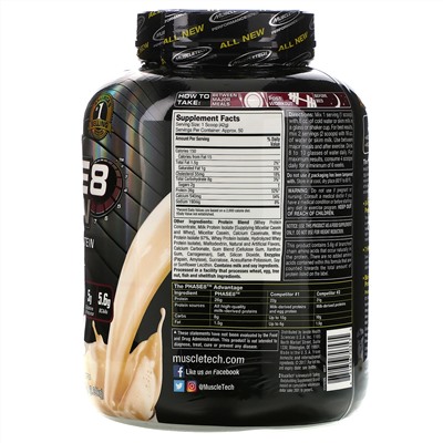 Muscletech, Серия Performance, Phase8, многофазный 8-часовой белок, со вкусом ванили, 2,09 кг (4,60 фунта)