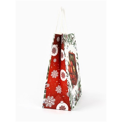 Пакет бумажный подарочный новогодний крафт «Подарки в Новый Год» 27×21×11 см
