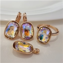 Комплект ювелирной бижутерии коллекция "Дубай" серьги, кулон и кольцо 17 р, покрытие позолота, вставка: искусственный кристалл, цвет: желтый хамелеон, арт.314.863-17