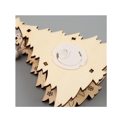 Ёлочная игрушка «Ёлочка с медведем», 11×11×2 см, от батареек, свечение тёплое белое