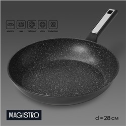 Сковорода Magistro Warrior, d=28 см, h=5.3 см, кованый алюминий, ручка soft-touch, антипригарное покрытие, индукция, чёрная