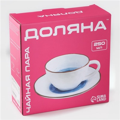 Чайная пара Доляна «Космос», чашка 250 мл, блюдце d=16 см, фарфор, белая, красная