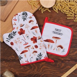 Набор кухонный «Доляна. Грибы»: варежка 20×28 см, прихватка 17×17 см, 35% хлопок, 65% п/э