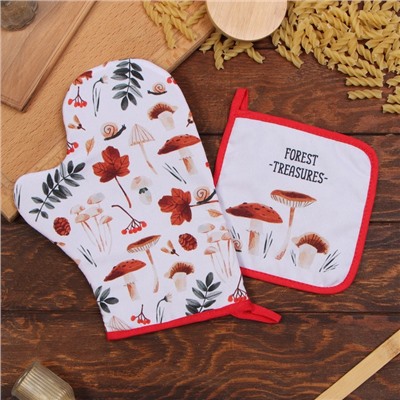 Набор кухонный «Доляна. Грибы»: варежка 20×28 см, прихватка 17×17 см, 35% хлопок, 65% п/э