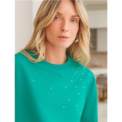 Футболка из премиального хлопка с принтом стразами