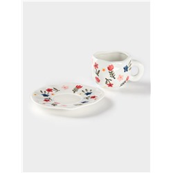 Чайная пара Доляна «Цветочная россыпь», чашка 320 мл, блюдце d=16 см, ручная роспись, керамика, белая