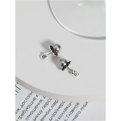 Серьги-пусеты из серебра с имитированным жемчугом и натуральной шпинелью родированные 925 пробы 4-499рч1006416