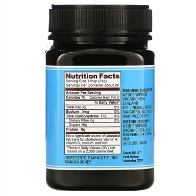 Wedderspoon, Raw Multifloral Manuka Honey, KFactor 12, 1.1 lb (500 g)