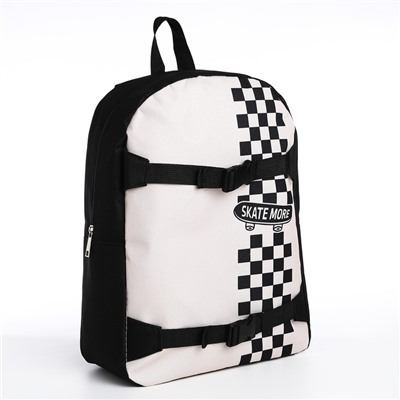 Рюкзак школьный текстильный с креплением для скейта Skate more, 38×29×11 см, чёрный, отдел на молнии