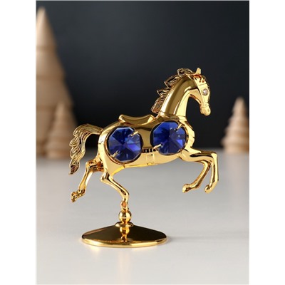 Фигурка металл «Лошадка маленькая» с 4 синими хрусталиками на подставке, 6.5×4×8.5 см