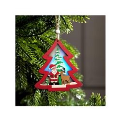 Ёлочная игрушка «Красная ёлочка с Дедом Морозом», 11×11×1.5 см, от батареек, свечение RGB