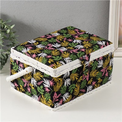 Шкатулка для рукоделия и шитья «Лесные веточки на чёрном», хранение ниток, иголок, мелочи, 19×26×14.5 см