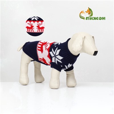 Свитер «Бегущие олени», L (ДС 30, ОШ 30, ОГ 45 см), синий