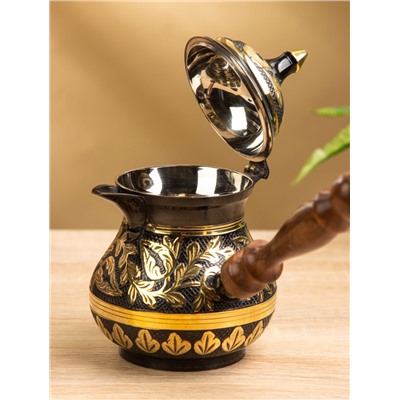 Турка «Чёрное золото», 400 мл, латунь, с крышкой и деревянной ручкой