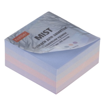 Бумага для заметок с клеевым краем 50х50 мм 60 листов 4 цв. "Mist" европодвес 090342 Хатбер