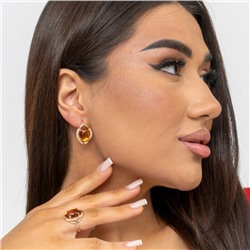 Комплект ювелирной бижутерии коллекция "Дубай",серьги и кольцо покрытие позолота, вставка: янтарь и фианиты, р-р 18, 8200, арт.216.360-18