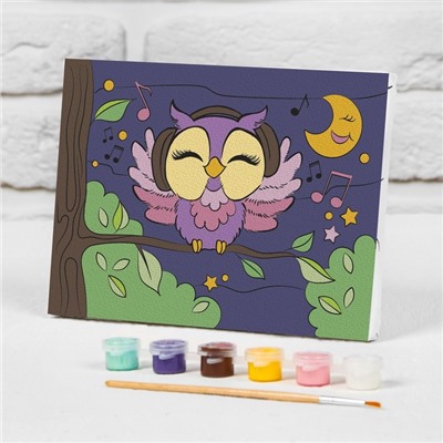 Картина по номерам для детей на подрамнике «Сова в наушниках», 21×15 см