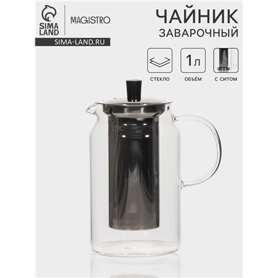 Заварочный чайник Magistro «Созидание», 1 л, металлическое сито, стекло
