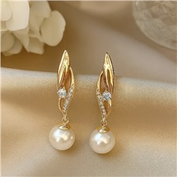 Серьги ювелирная бижутерия коллекция "Xuping" покрытие позолота, втавка: фианиты и искусственный жемчуг, арт.101.328