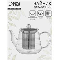 Чайник заварочный «Бриз», 600 мл, металлическое сито, стекло