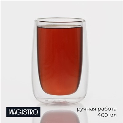 Стакан Magistro «Поль Квадро», 400 мл, с двойными стенками, 8.5×8.5×12 см, стекло, прозрачный