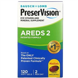 Bausch & Lomb, PreserVision, AREDS 2 Formula, добавка для здоровья глаз с витаминами и минералами, 120 мягких таблеток