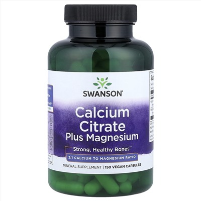 Swanson, цитрат кальция с магнием, 150 веганских капсул