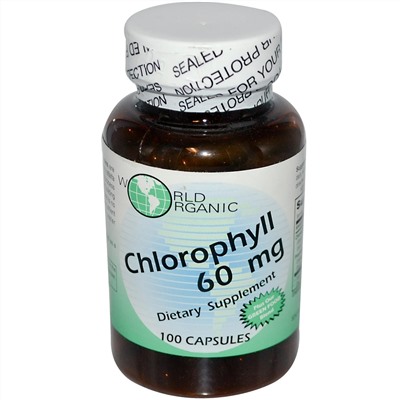 World Organic, Хлорофилл, 60 мг, 100 капсул