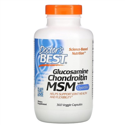 Doctor's Best, глюкозамин, хондроитин и МСМ с OptiMSM, 360 вегетарианских капсул