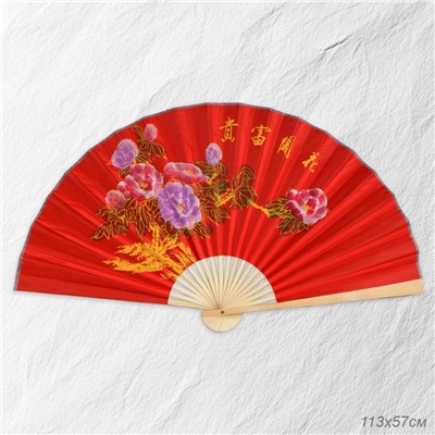 Веер 63 см бамбуковая основа Красный с крупными цветками / 622-12 /уп 75/742905