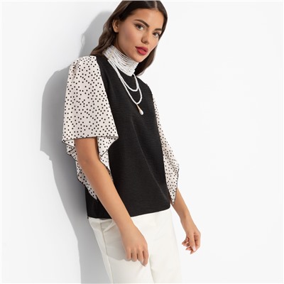 Блуза с дизайнерскими рукавами, Значение моды (черная)