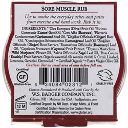 Badger Company, Sore Muscle Rub, мазь от боли в мышцах с кайенским перцем и имбирем, 21 г (0,75 унции)