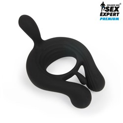 Черное эрекционное виброкольцо Sex Expert с пультом ДУ