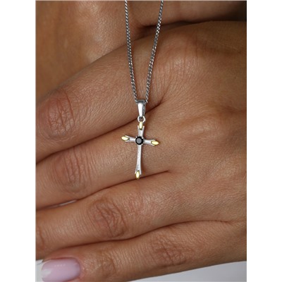 Подвеска-крест из родированного серебра с нат.шпинелью и золочением - 2,4 см 925 пробы 7-04рз416