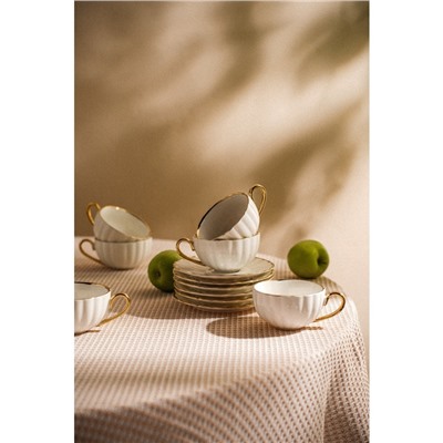 Чайный сервиз SL Home «Гарда», 12 предметов: 6 чашек 200 мл, 6 блюдец d=15 см, белый с золотом