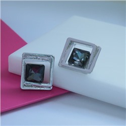 Серьги бижутерия квадраты с крупным камнем, вставка: фианиты, цвет: серый, арт.101.271
