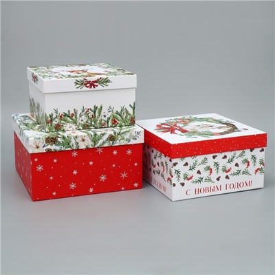 Набор подарочных коробк 3 в 1 «Новогодняя пора», 18 х 18 х 10 – 22 х 22 х 12 см