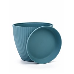 Горшок для цветов Ribbed, 15×15×13 см, 1.2 л, пластиковый, с поддоном, серо-голубой