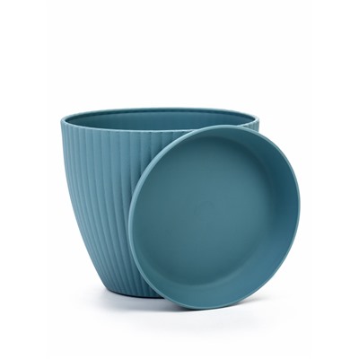 Горшок для цветов Ribbed, 15×15×13 см, 1.2 л, пластиковый, с поддоном, серо-голубой