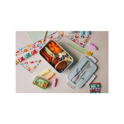 Ланч-бокс в школу TAKE IT EASY, 800 мл, с приборами, 12×7.6×20 см, пшеничная солома, голубой