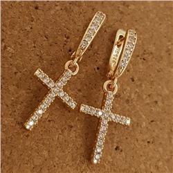 Серьги коллекция "Дубай" покрытие позолота, белые фианиты, р-р 3,5*1,3 см., 1225, арт.215.140