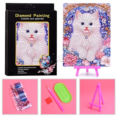 Мозаика алмазная "Белый котёночек" 15*20см