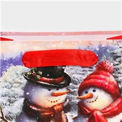 Пакет подарочный новогодний ламинированный «Снеговики»,18×23×10 см