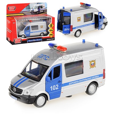 Машина Mercedes-Benz Sprinter Полиция 14см, (открыв. двери) инерц. в коробке