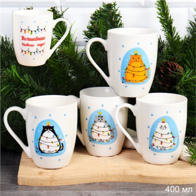 Кружка 400 мл Новогодние пожелания MIX / CAT-517-mix /уп 72/новогодняя