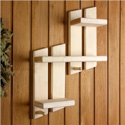 Полка - вешалка для бани и сауны «Ступенька»,64×46×10 см, настенная, липа, 2 крючка, «Добропаровъ»