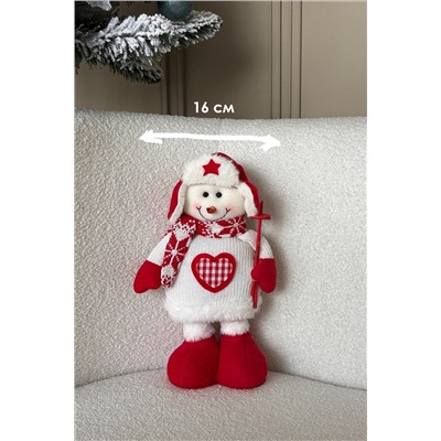 Игрушка новогодняя с выдвижными ногами Снеговик с лыжными палками красный