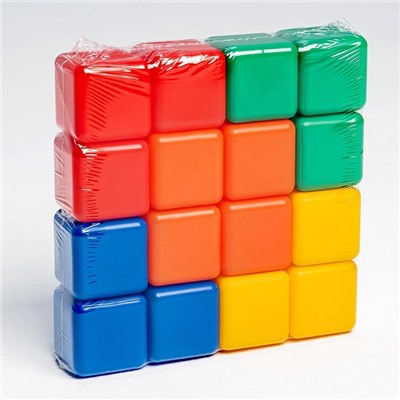 Кубики детские, пластиковые, цветные, 16 штук, 4 × 4 см